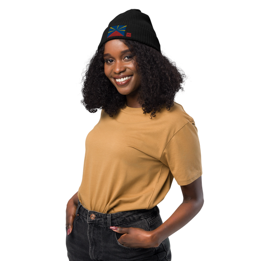 Bonnet côtelé bio logo drapeau 974