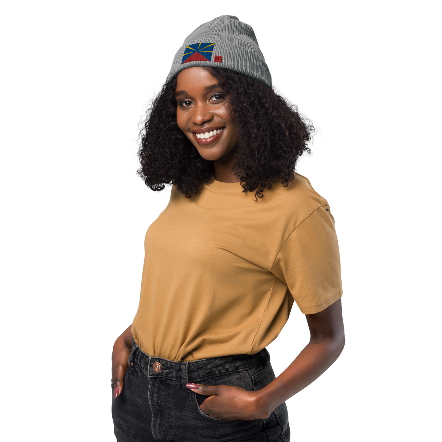 Bonnet côtelé bio logo drapeau 974