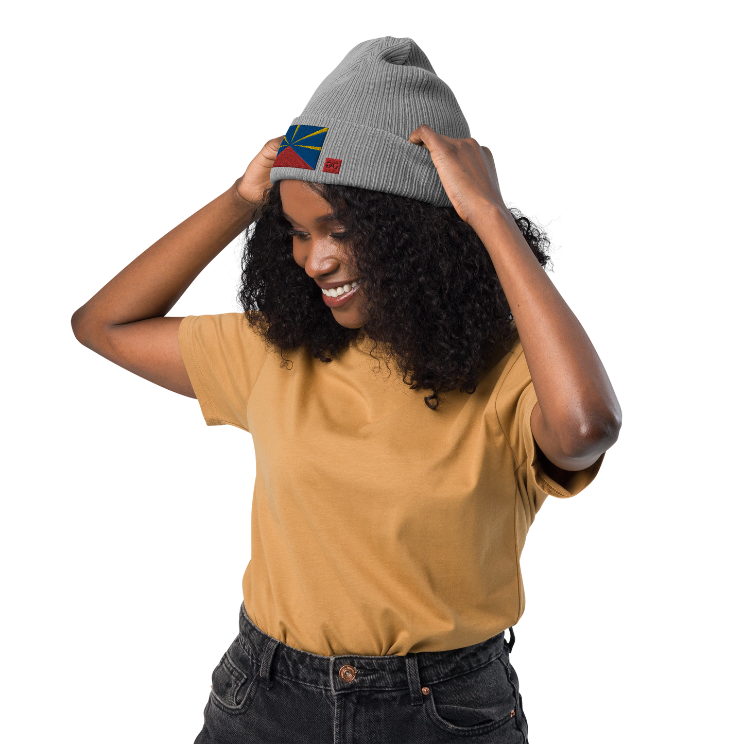 Bonnet côtelé bio logo drapeau 974