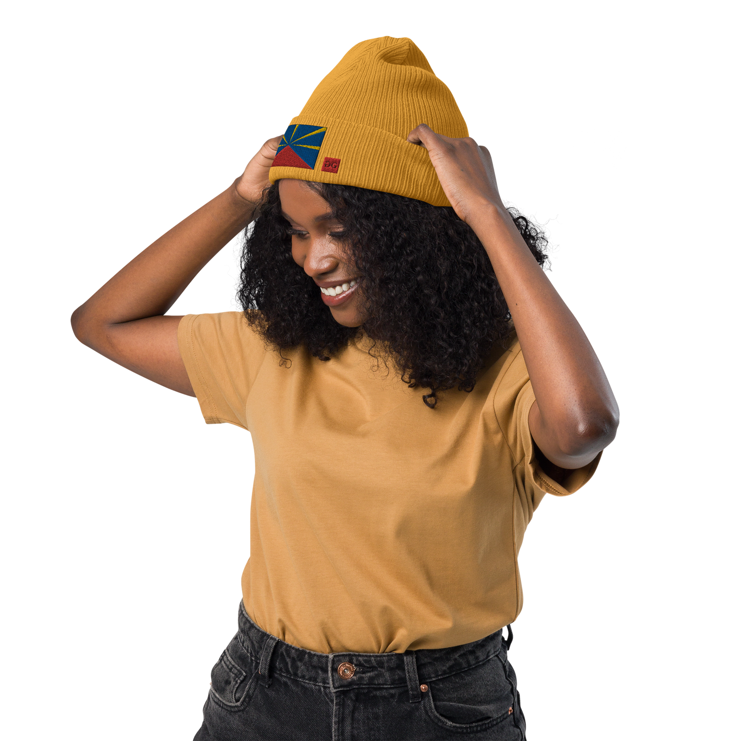 Bonnet côtelé bio logo drapeau 974