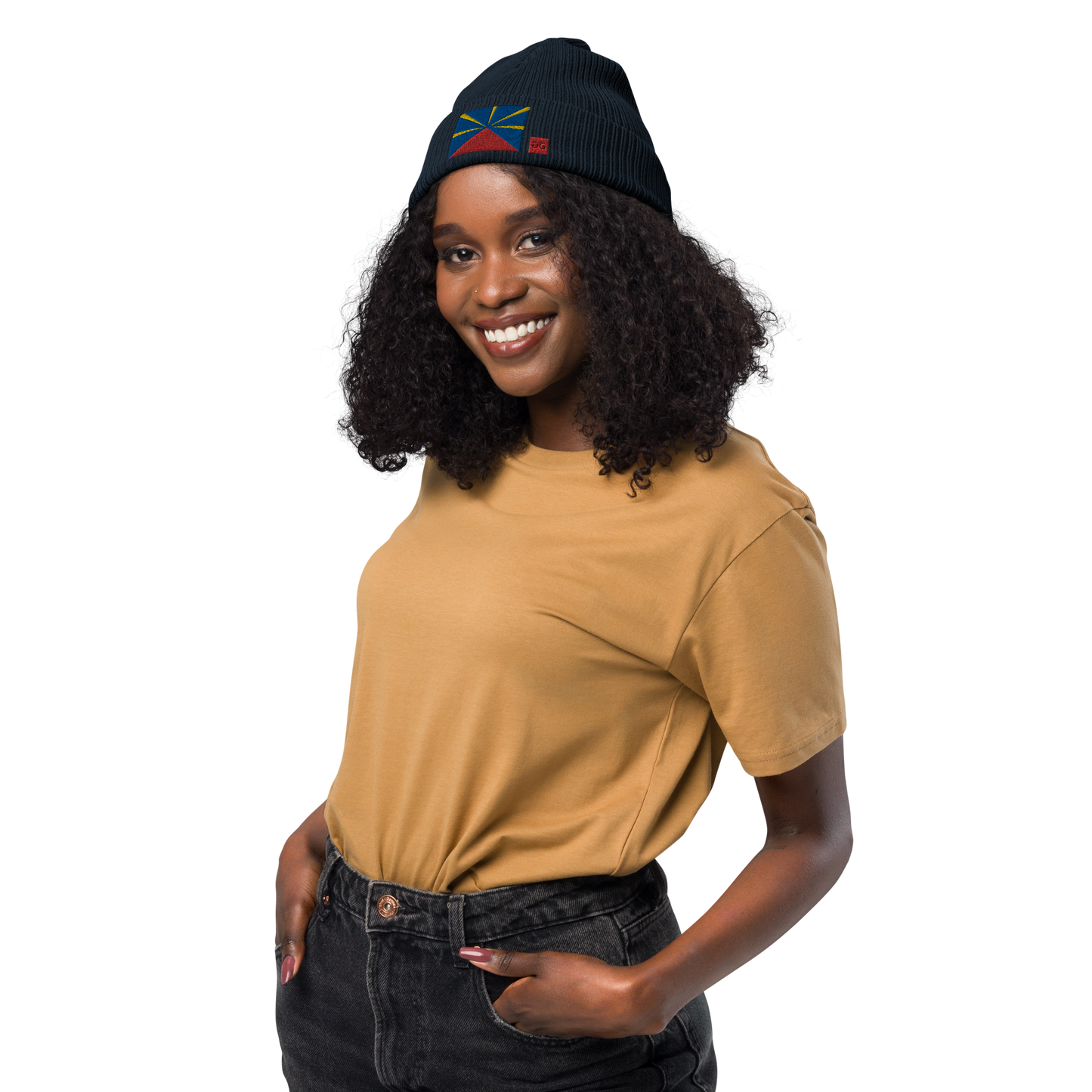 Bonnet côtelé bio logo drapeau 974